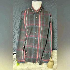 McGREGOR Button Front Shirt Size XL Grid Striped Long Sleeves EUC